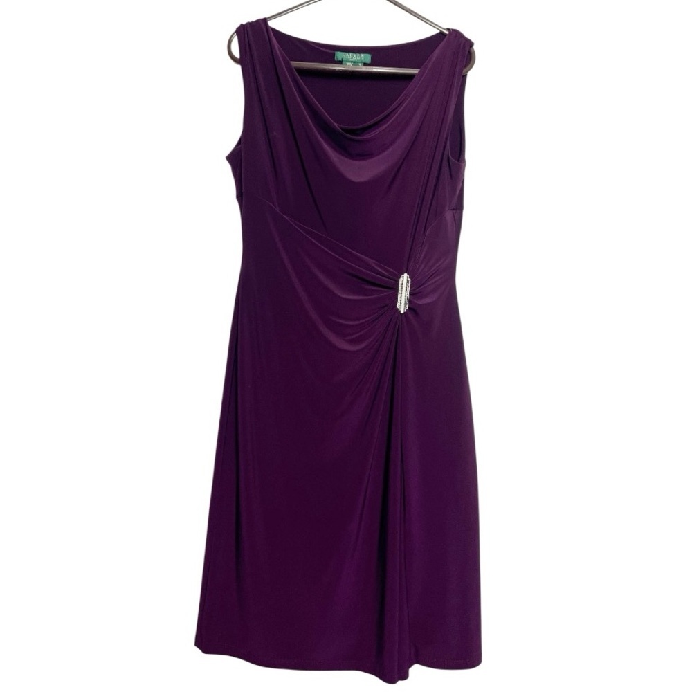 NWOT Ralph Lauren Dark Purple Midi Draped Dress Rusched Size 12